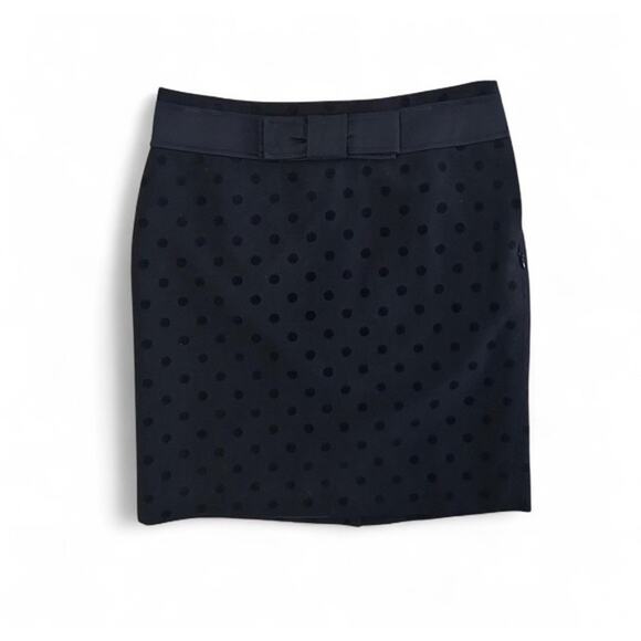 LOFT Women's Size 2 Black Polka Dot Bow Accent Straight Pencil Skirt - Picture 2 of 6